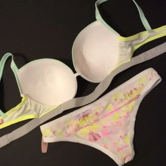 NWT VS 36DD/M BIKINI WHITE NEON YELLOW PALM PRINT - Picture 4 of 4